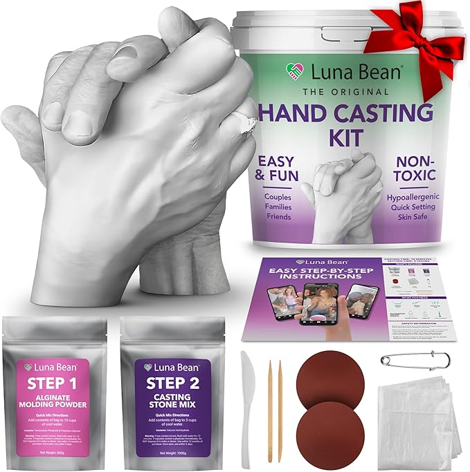 Luna Bean Hand Casting Kit – The Original Hand Mold Kit for Couples – Valentines Day Gifts for Her and Him - Anniversary Engagement Gifts
